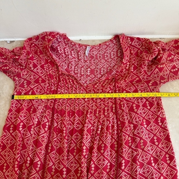 We The Free Red Ivory Batik Print Half Sleeve Tunic Dress Womens Size S Bohemian - Picture 8 of 12